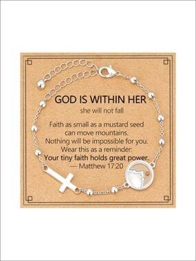 Mustard Seed Cross Bracelet 14K Gold Plated Adjustable Christian Gift